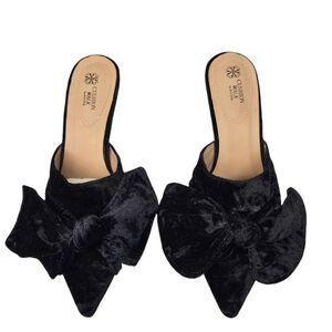 Avon Cushion Walk Black Velvet Bow Mules Slip On Pointed Toe Shoes Size 8 NWOT